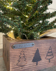 rustic brick-mold inspired wood box with christmas tree | wood-burned
