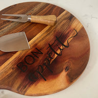 cutting board: wood-burned | bon appetite set