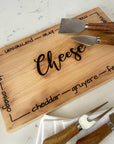 cutting board: wood-burned | cheese set