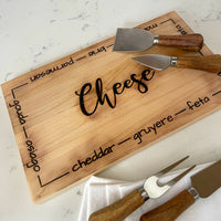 cutting board: wood-burned | cheese set