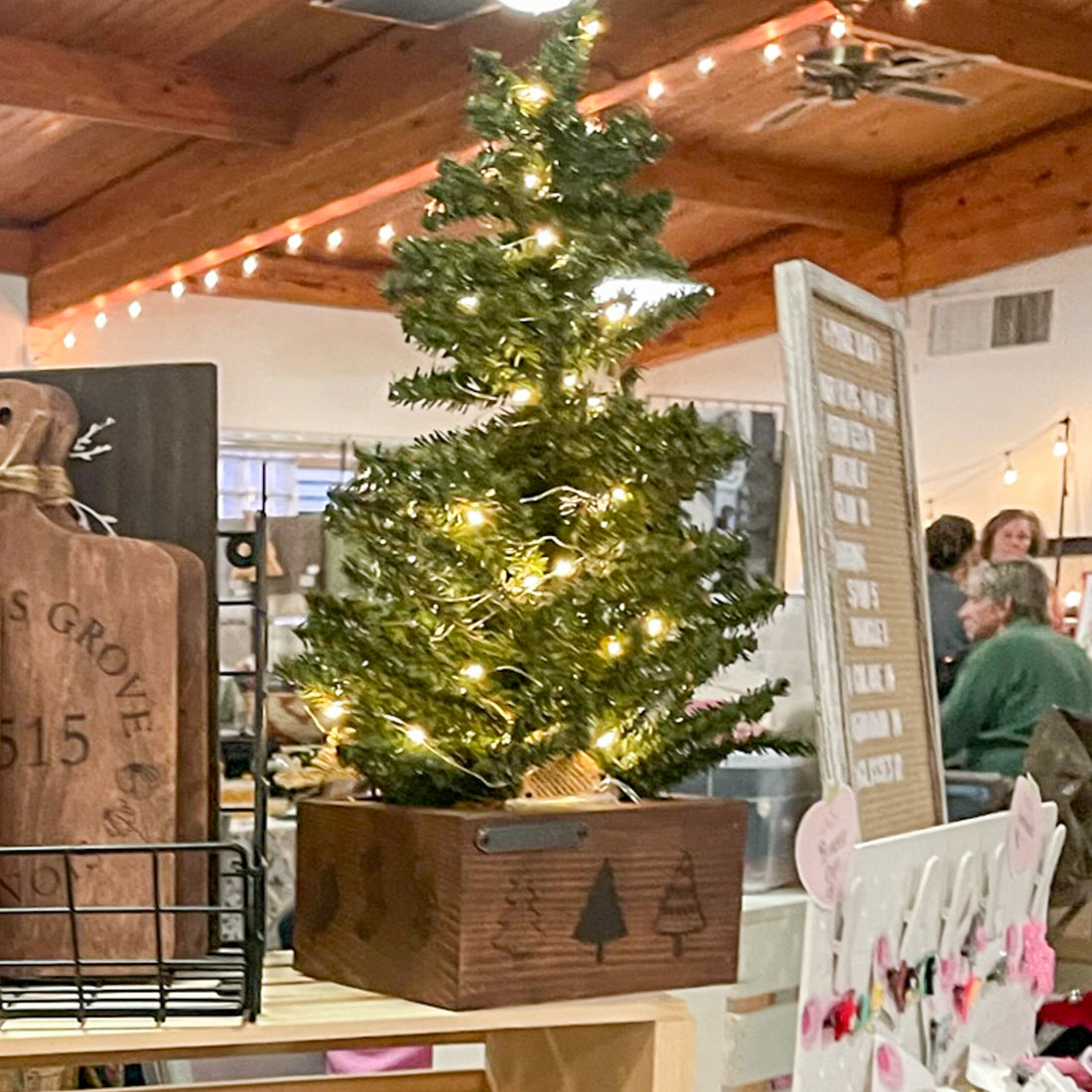 rustic brick-mold inspired wood box with christmas tree | wood-burned