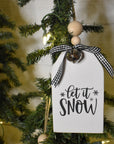 rustic christmas tree ornament with silver bell | white