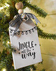rustic christmas tree ornament with silver bell | white