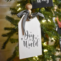 rustic christmas tree ornament with silver bell | white