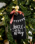 rustic christmas tree ornament with silver bell | black