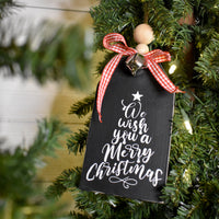 rustic christmas tree ornament with silver bell | black