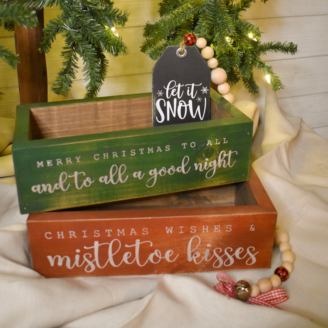 rustic tag with bead garland } white