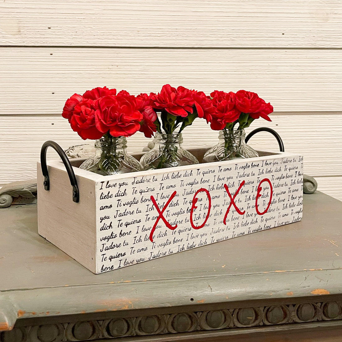 rustic brick-mold inspired wood box | i love you in many languages