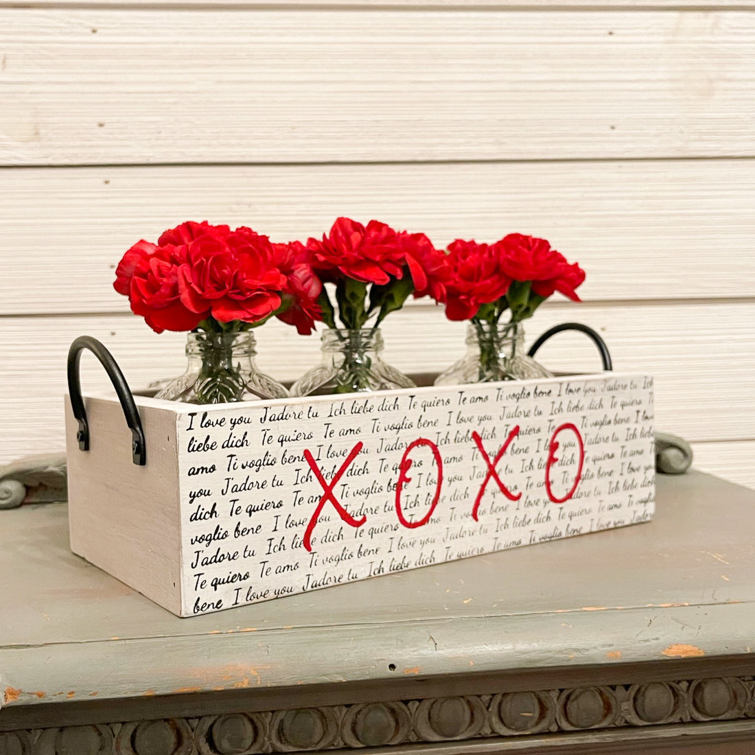 rustic brick-mold inspired wood box | i love you in many languages