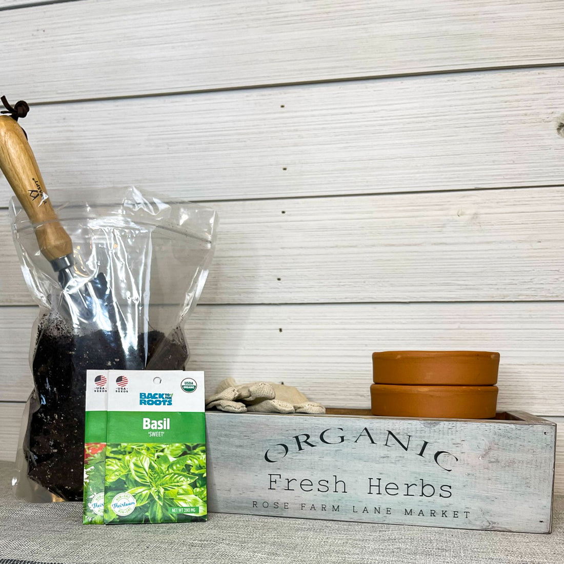 rustic brick-mold inspired wood box | organic herbs kit