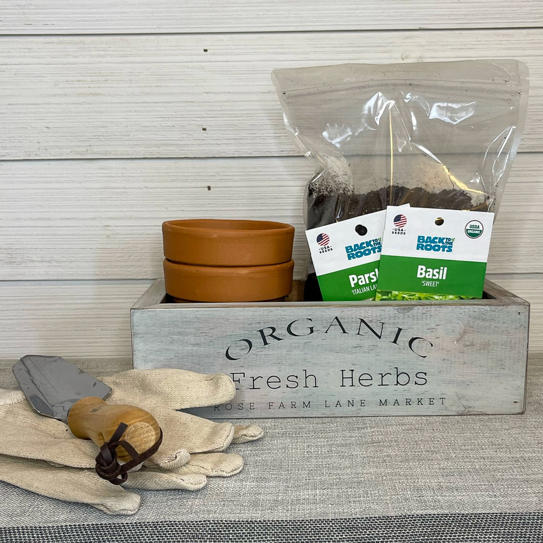 rustic brick-mold inspired wood box | organic herbs kit