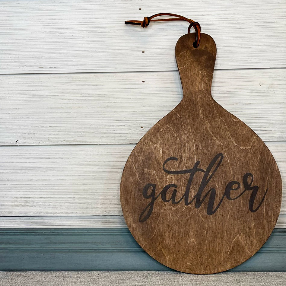 cutting board: wood-burned | gather