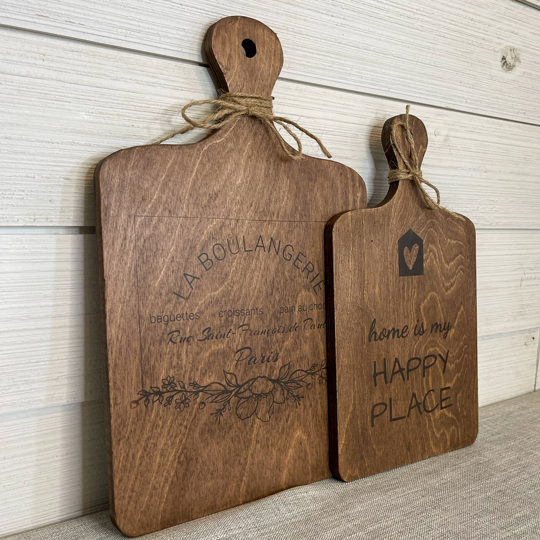 cutting board: wood-burned | home is my happy place