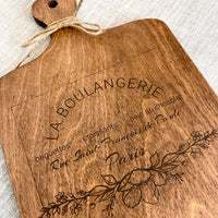 cutting board: wood-burned | la boulangerie