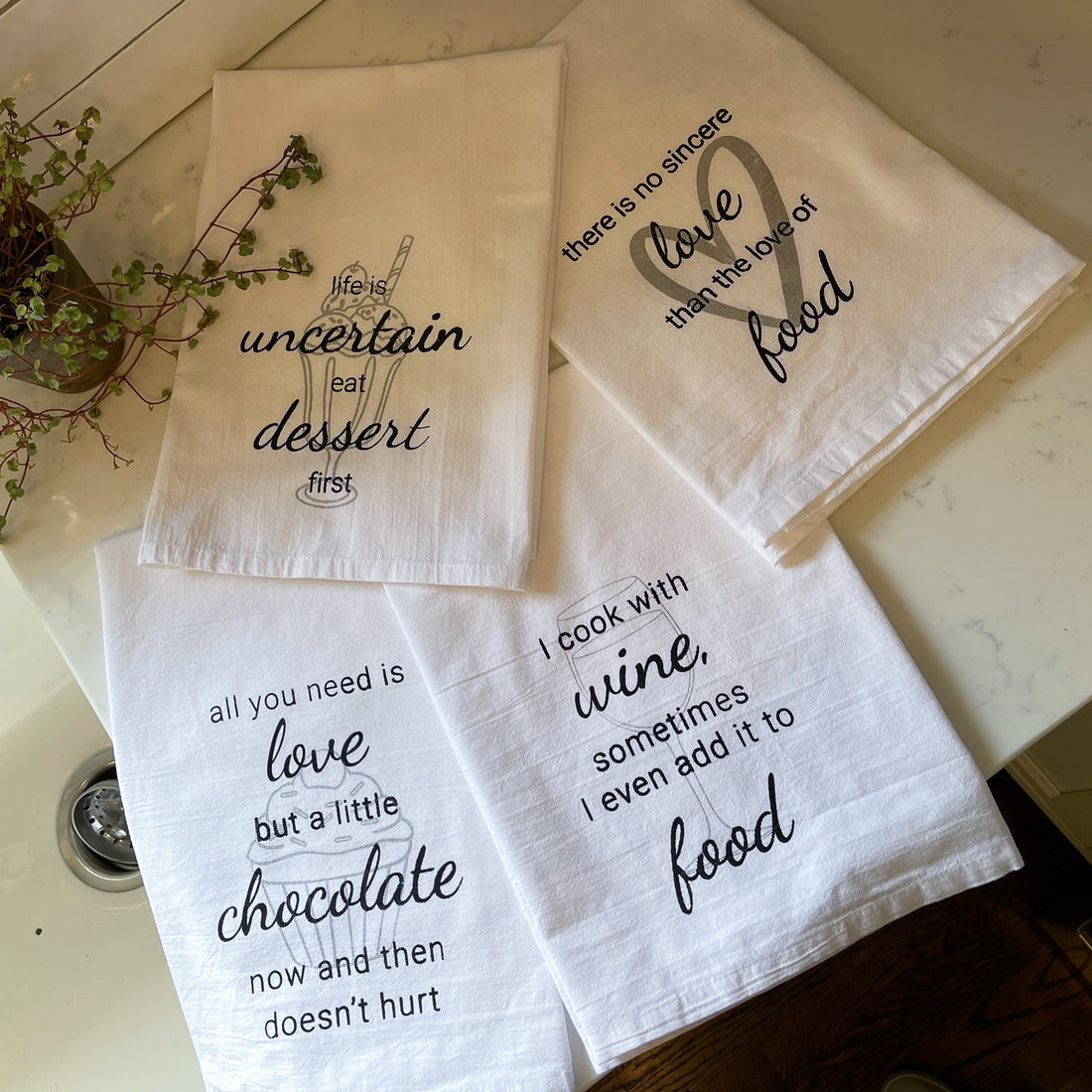 dish towel: assorted food and love sayings
