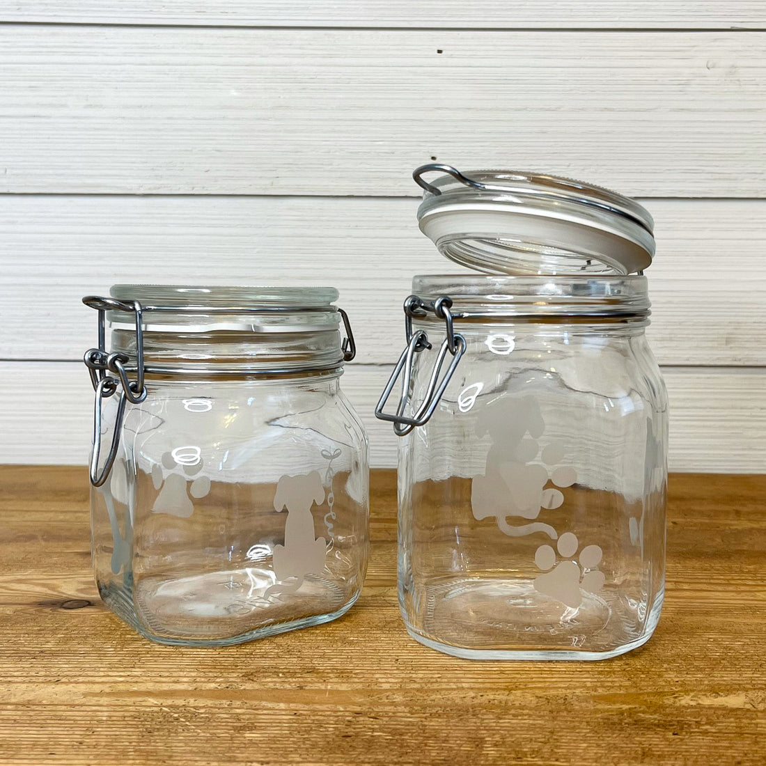 etched glass dog treat jar