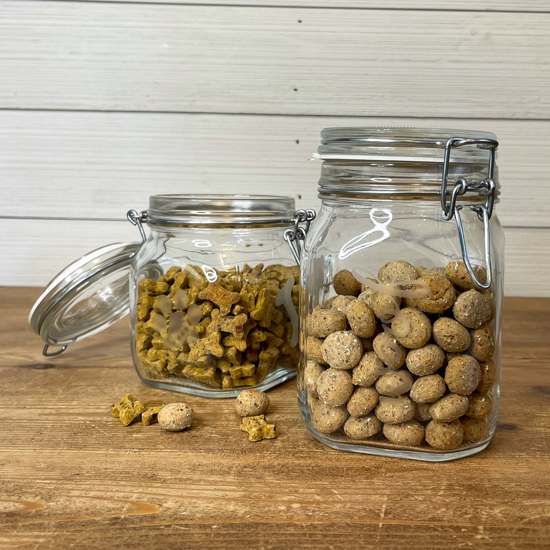 etched glass dog treat jar