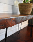 maple live edge bench / side table with black steel hairpin legs