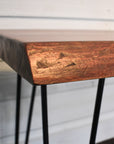 maple live edge bench / side table with black steel hairpin legs