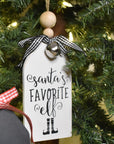 rustic christmas tree ornament with silver bell | white