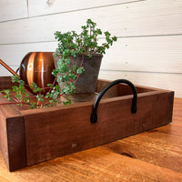 rustic serving tray with white flowered design
