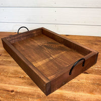 rustic serving tray with white flowered design