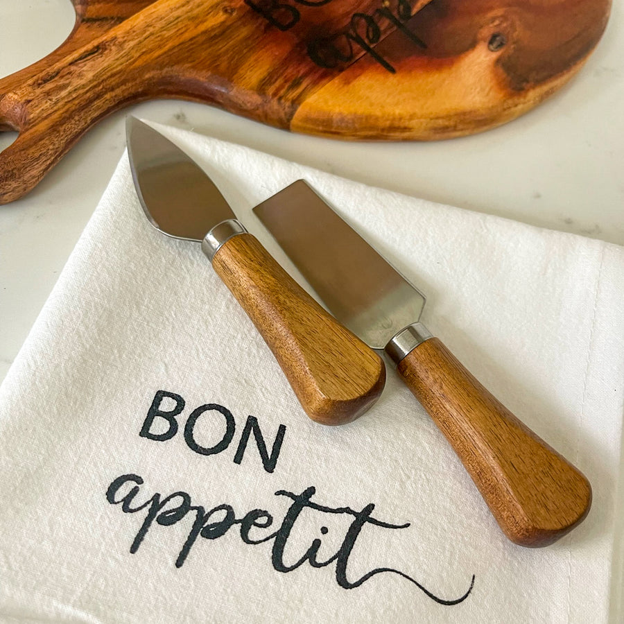 cutting board: wood-burned | bon appetite set