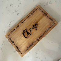 cutting board: wood-burned | cheese set