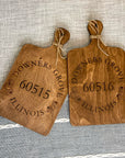 cutting board: wood-burned | home town zip code | custom design