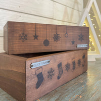 rustic brick-mold inspired wood box | christmas design wood-burned
