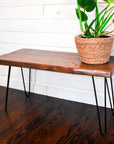 maple live edge bench / side table with black steel hairpin legs
