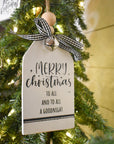 rustic christmas tree ornament with silver bell | white