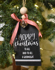 rustic christmas tree ornament with silver bell | black