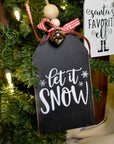 rustic christmas tree ornament with silver bell | black