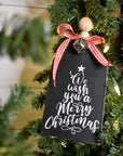 rustic christmas tree ornament with silver bell | black