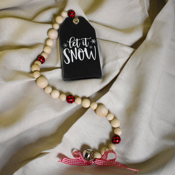 rustic tag with bead garland } white