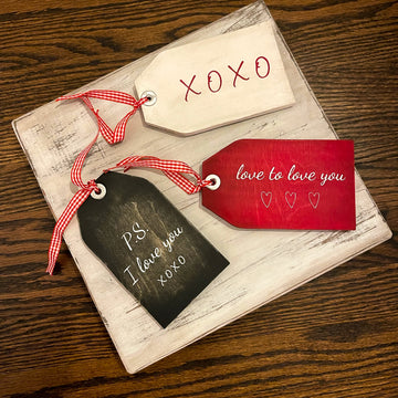 rustic tag in red, love to love you