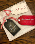 rustic tag in white, X O X O