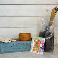 rustic brick-mold inspired wood box | organic flowers kit