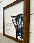 highland cow | [heilan' coo] shaggy haired and long-horned Scottish rustic cow