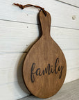 cutting board: wood-burned | family