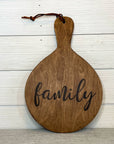 cutting board: wood-burned | family