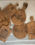 cutting board: wood-burned | family