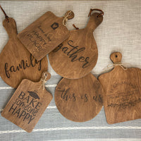 cutting board: wood-burned | family