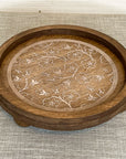 rustic wood riser with white flowered design
