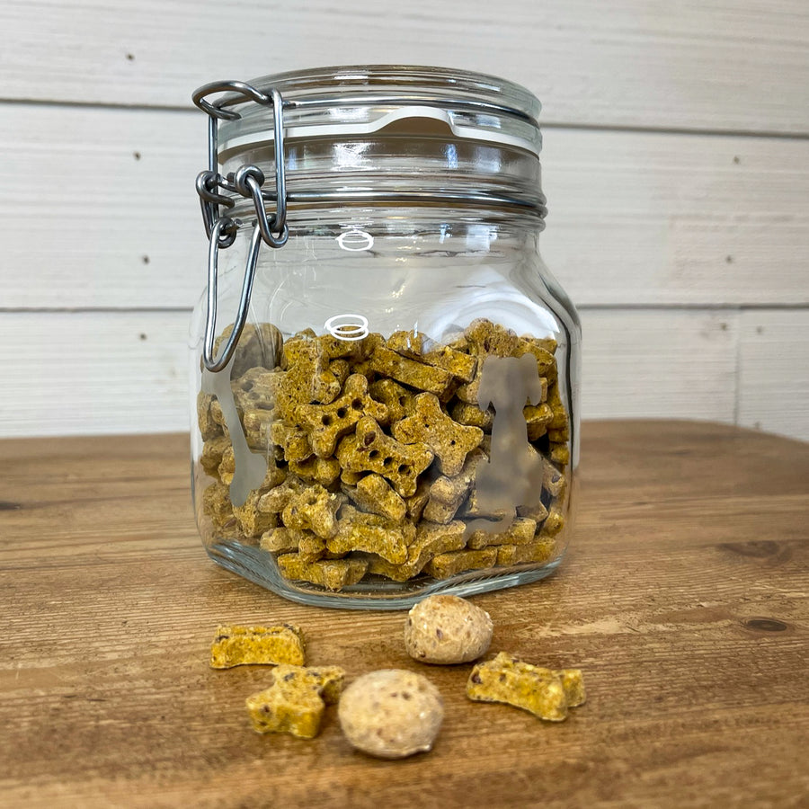 etched glass dog treat jar