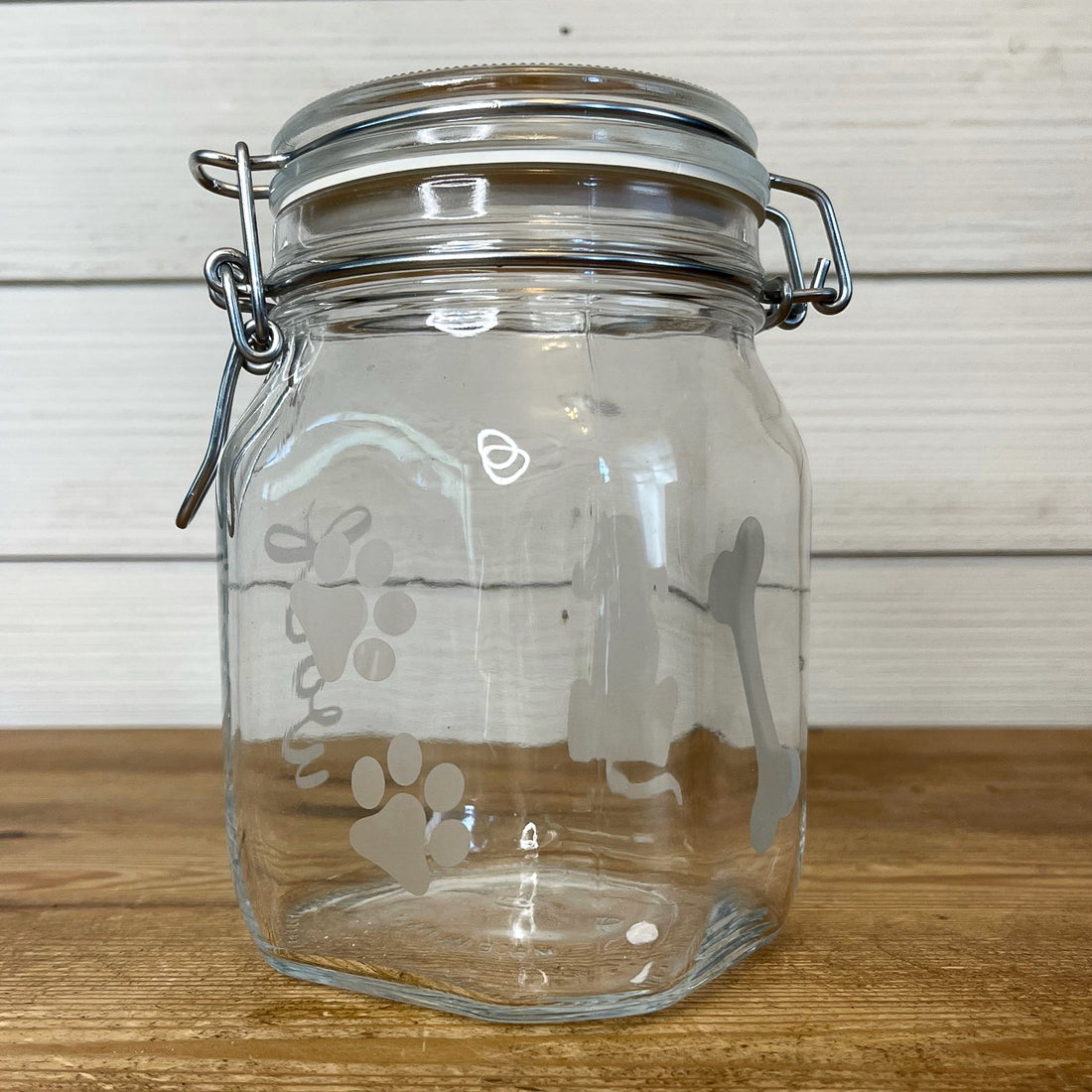 etched glass dog treat jar