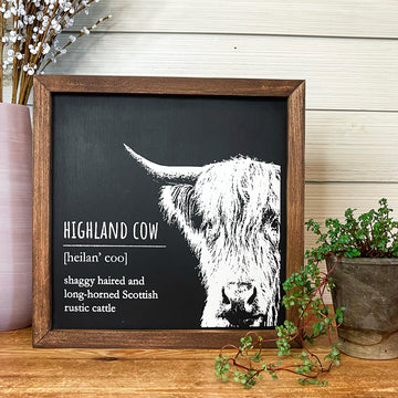 highland cow | [heilan' coo] shaggy haired and long-horned Scottish rustic cow