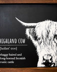 highland cow | [heilan' coo] shaggy haired and long-horned Scottish rustic cow